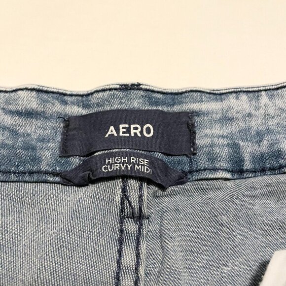 Aeropostale Aero High Rise Curvy Midi Denim Shorts Womens Size 10 Distressed - Picture 6 of 14